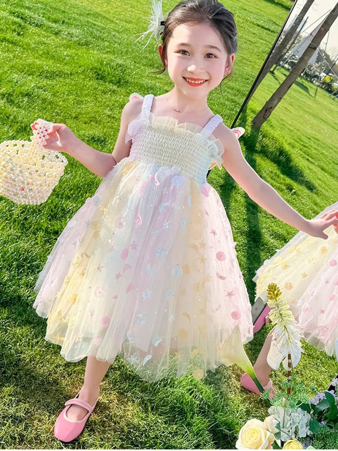 

LULU & SKY Girls Embellished Tulle Fit & Flare Midi Dress, White