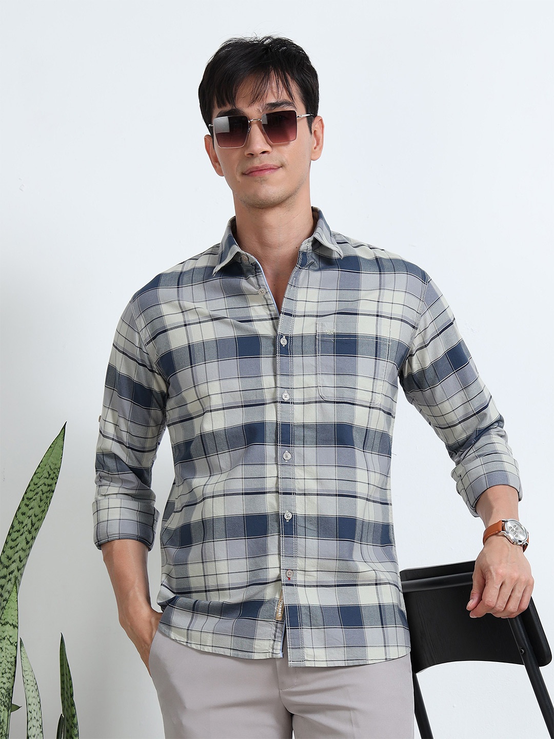 

RIGS AND RAGS Men Standard Tartan Checks Opaque Checked Casual Shirt, Navy blue