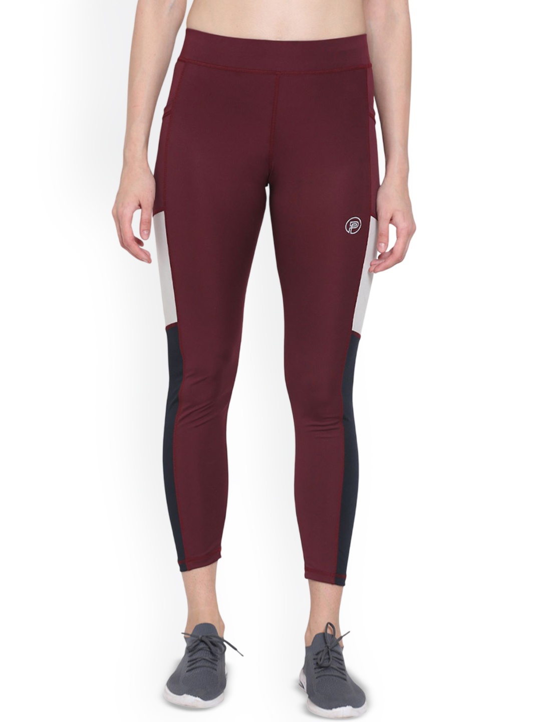 

Popster Colourblocked Skinny Fit High Rise Ankle Length Gym Tights, Maroon