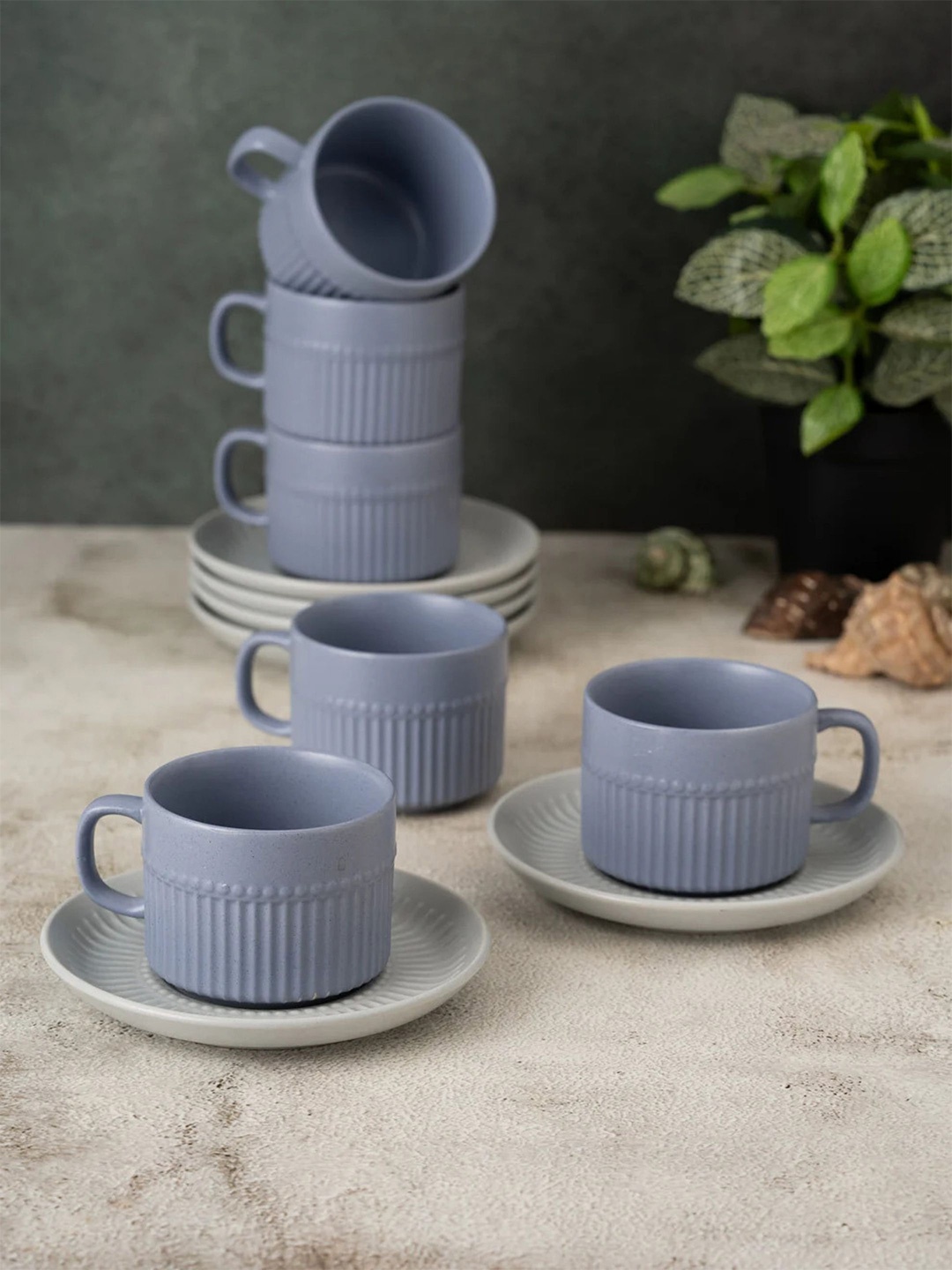 

Clay Craft Fine Ceramic Crimson Blue Cups & Saucer, Set Of 12, Cups For Tea & Coffee