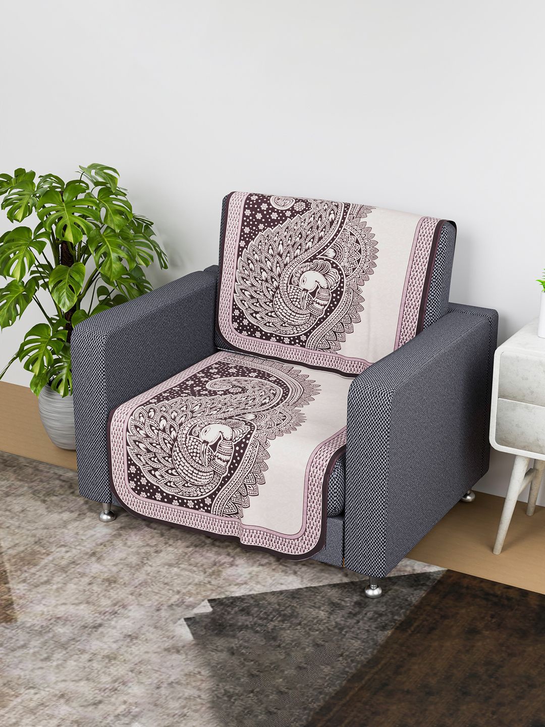 

Kuber Industries Purple & White 2 Pieces Printed Cotton 1 Seater Sofa Covers