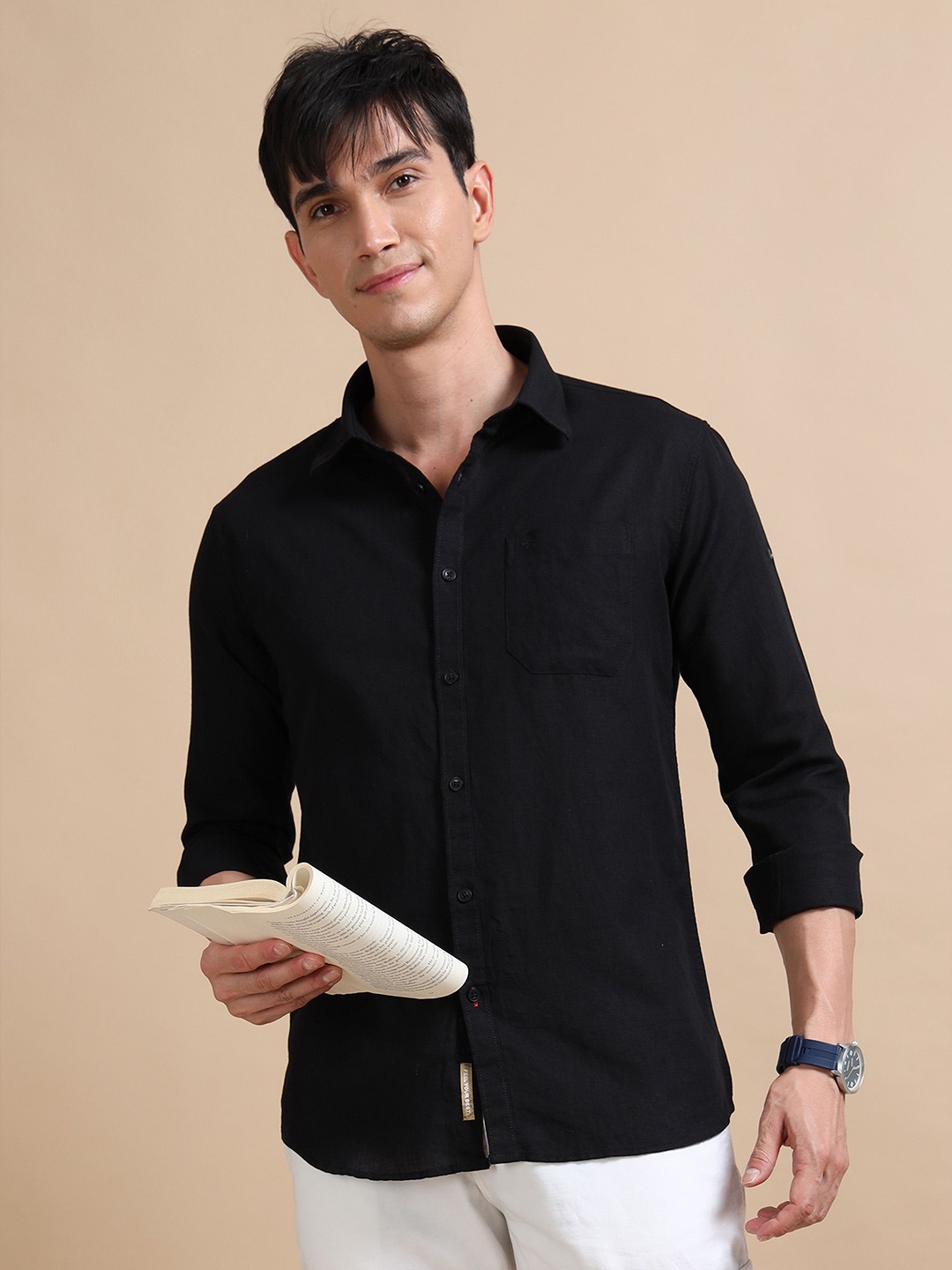 

RIGS AND RAGS Men Smart Semi Sheer Casual Shirt, Black
