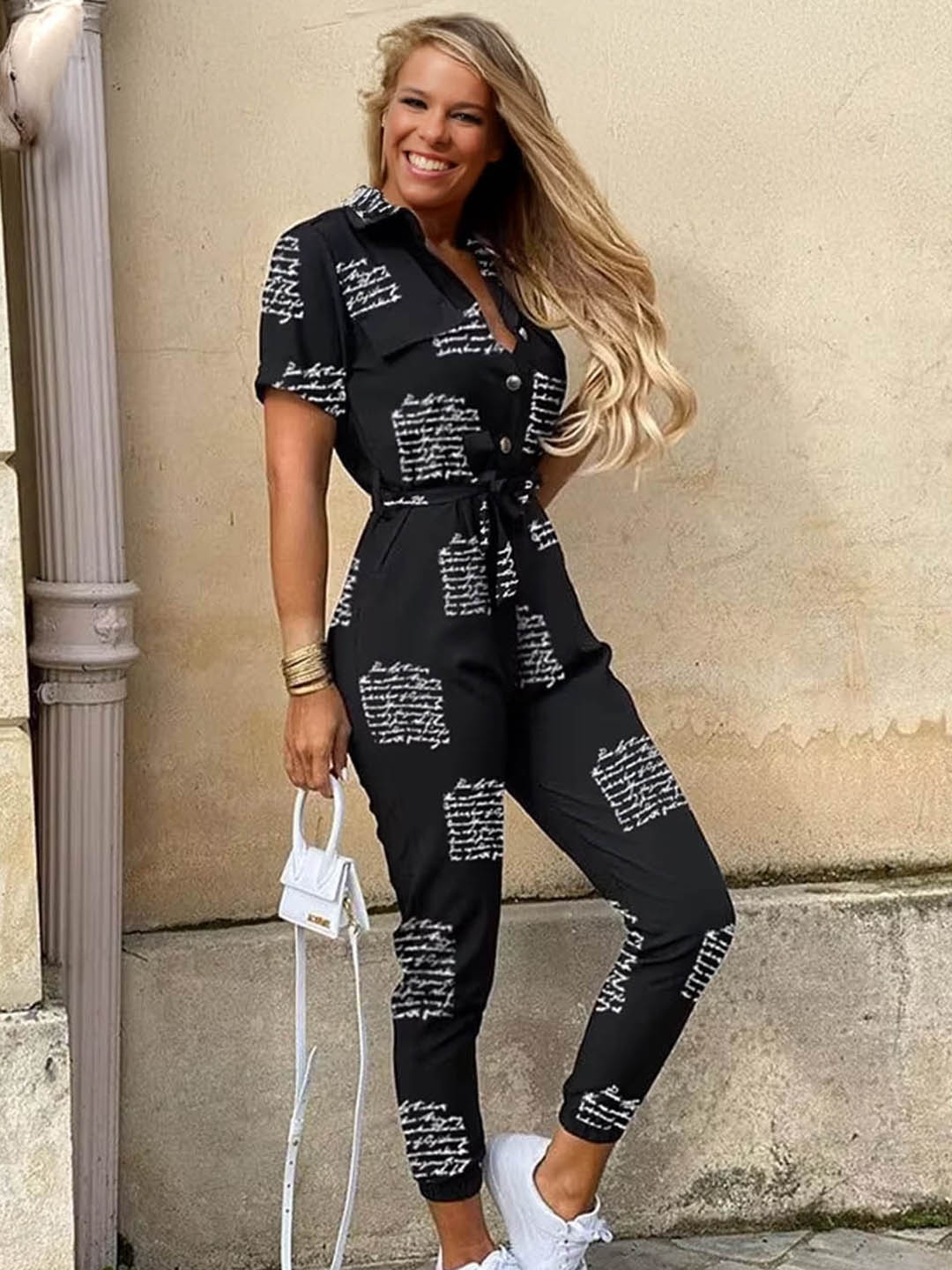 

StyleCast Women Printed Basic Jumpsuit, Black