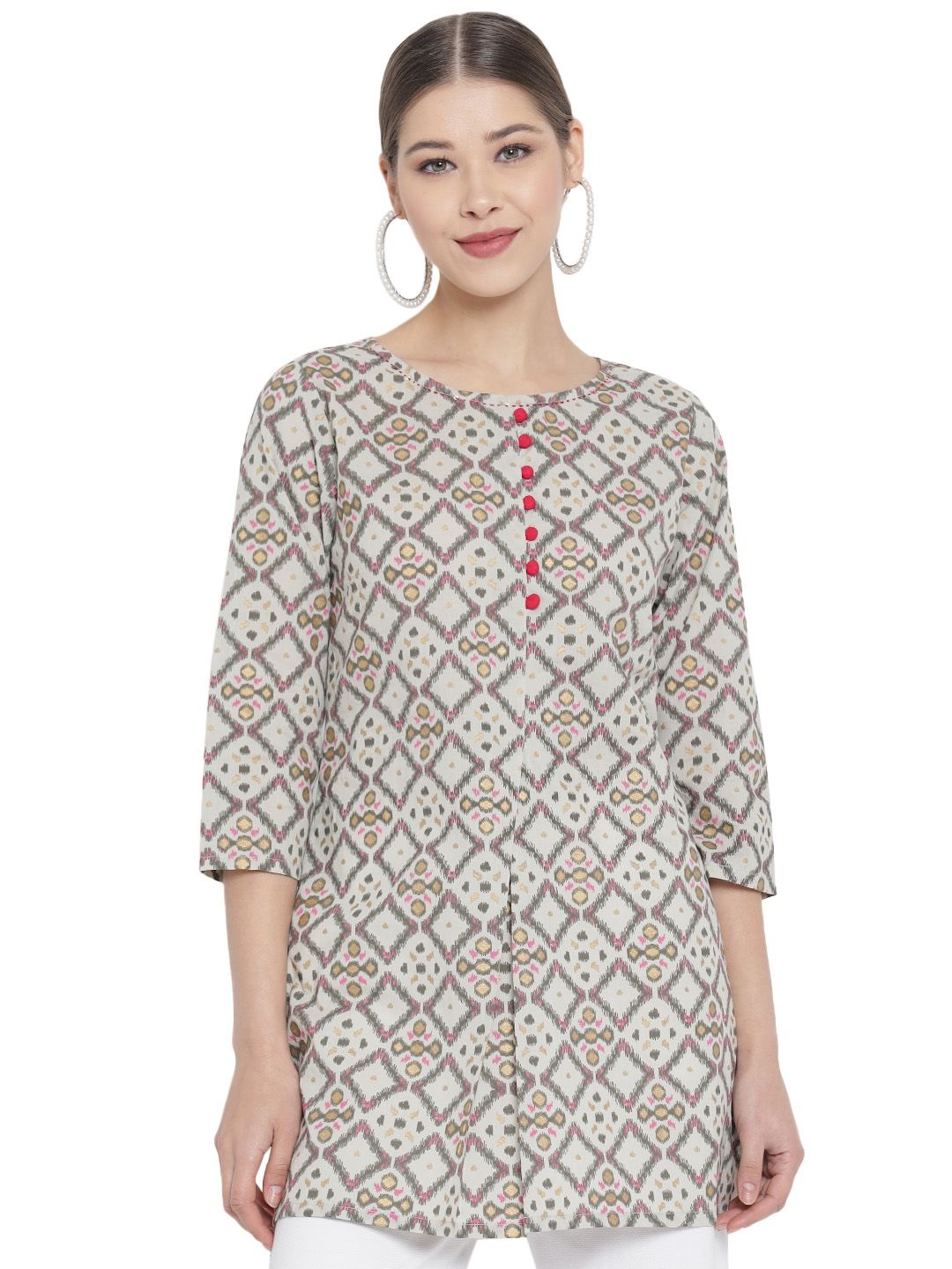 

YASH GALLERY Geometric Printed Pure Cotton Kurti, White