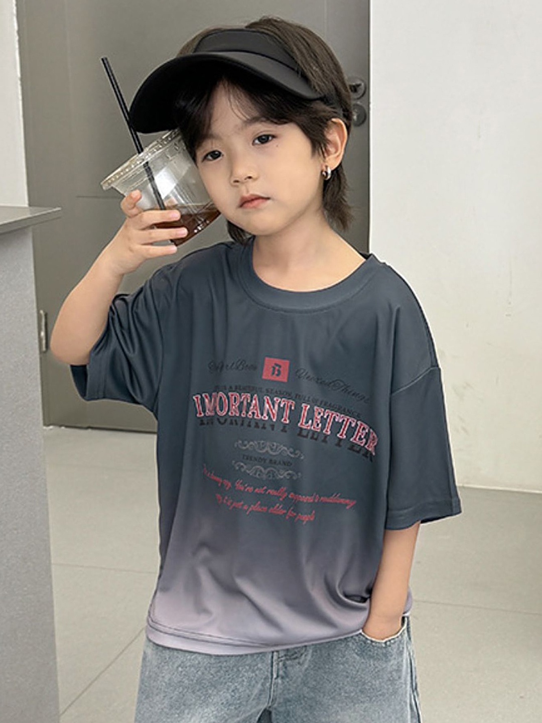 

LULU & SKY Boys Dyed Round Neck Oversized T-shirt, Grey