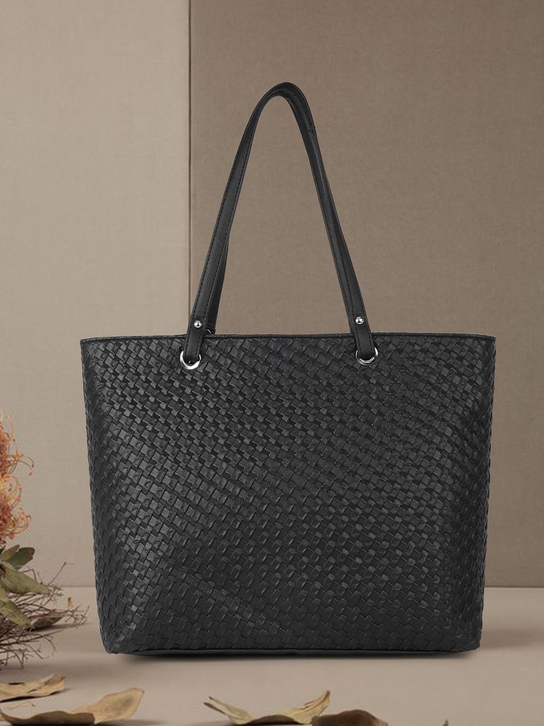 

OsaiZ Women Textured Structured Shoulder Bag, Black