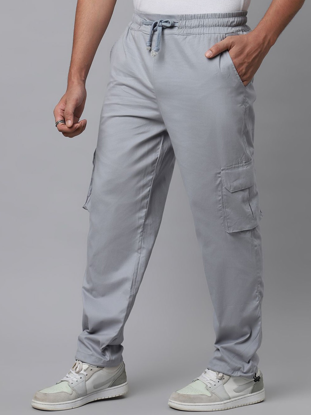 

DRIPCULT Men Relaxed Fit Cotton Cargo Track Pants, Grey