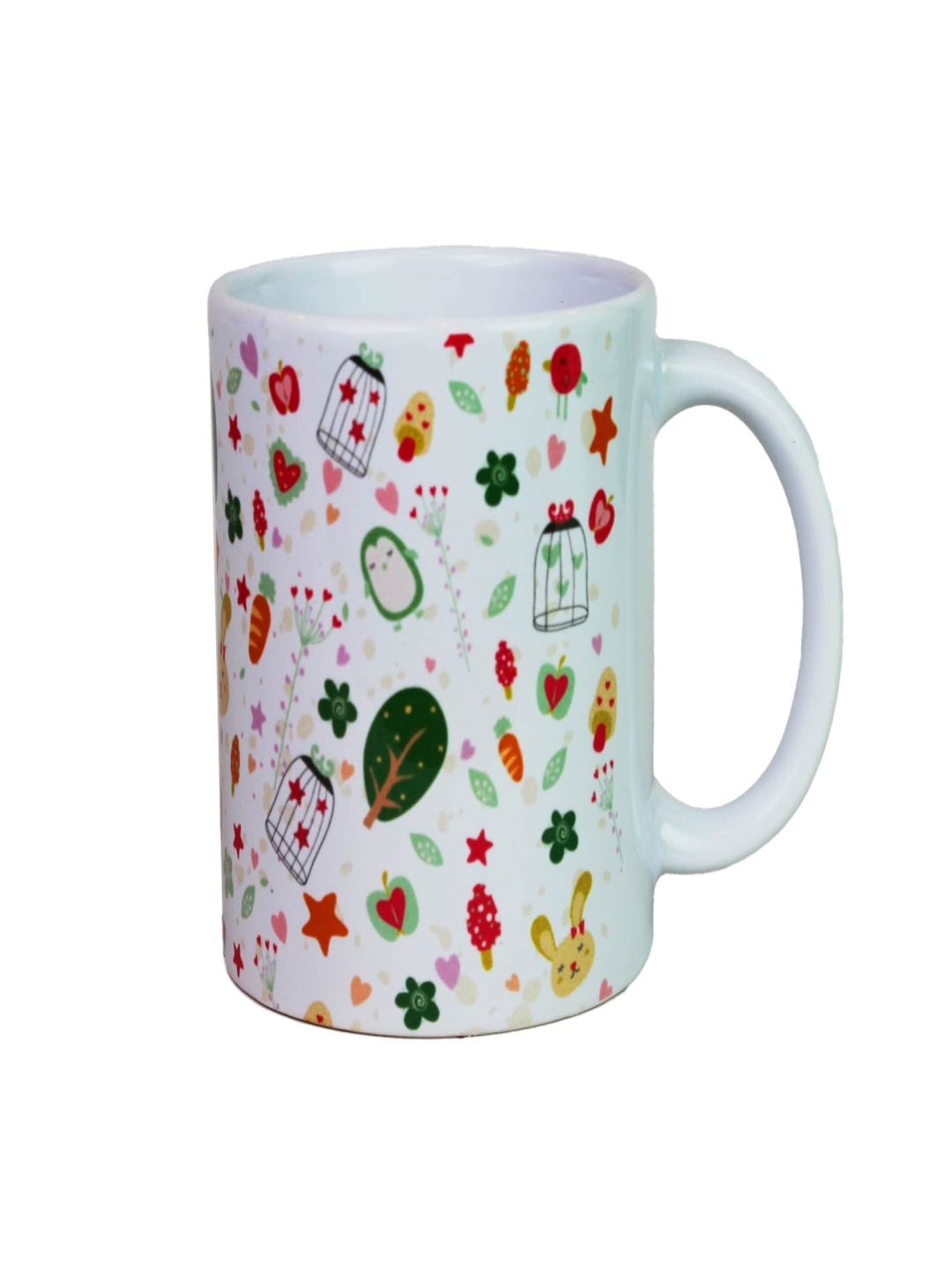 

KOLOROBIA White & Green Cupids Garden Printed Ceramic Mug-325 ml