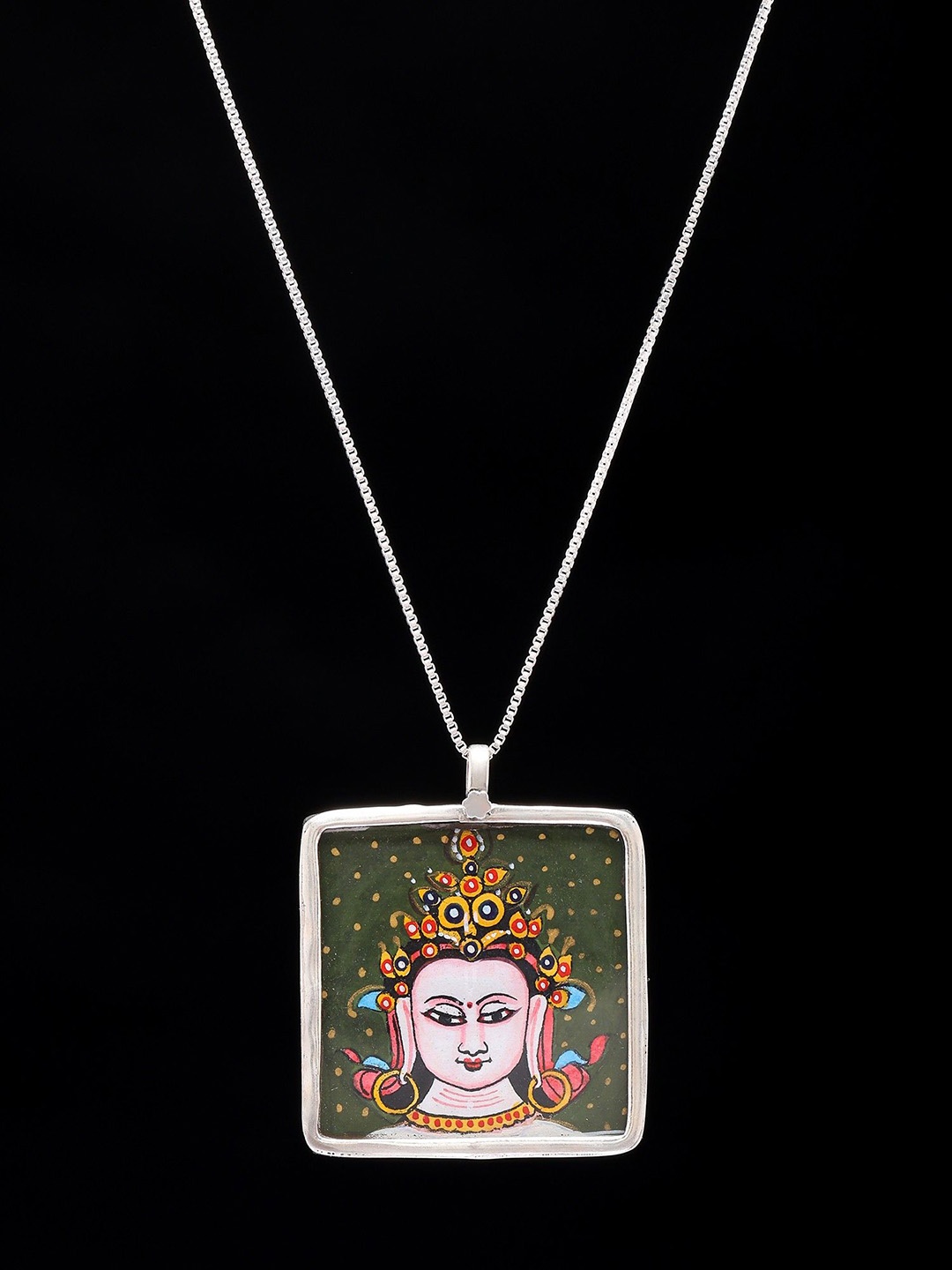 

Exotic India Hand-Painted Bodhisattva Chenrezig Face Pendant in Sterling Silver