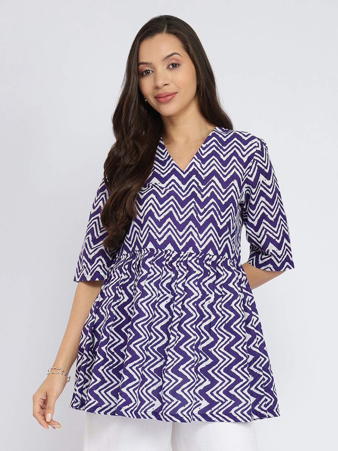 

Pink Fort Women Cotton Chevron Print Peplum Top, Purple