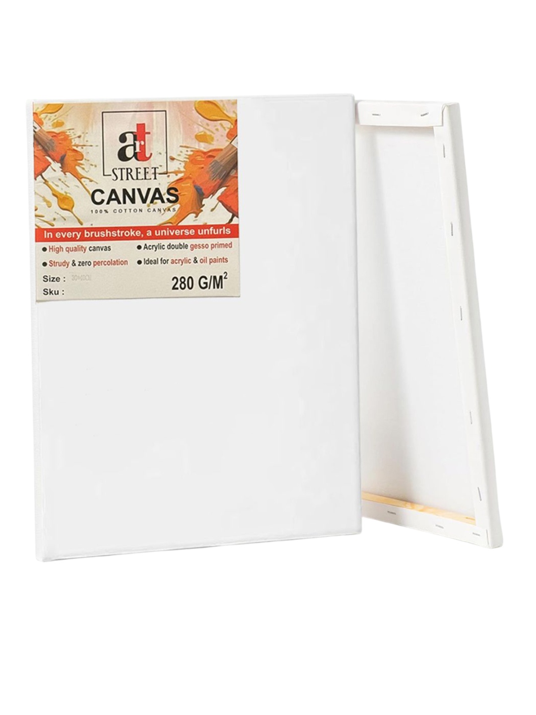 

Art Street Set Of 2 Primed Pre Stretched Canvas with Wooden Frame, White