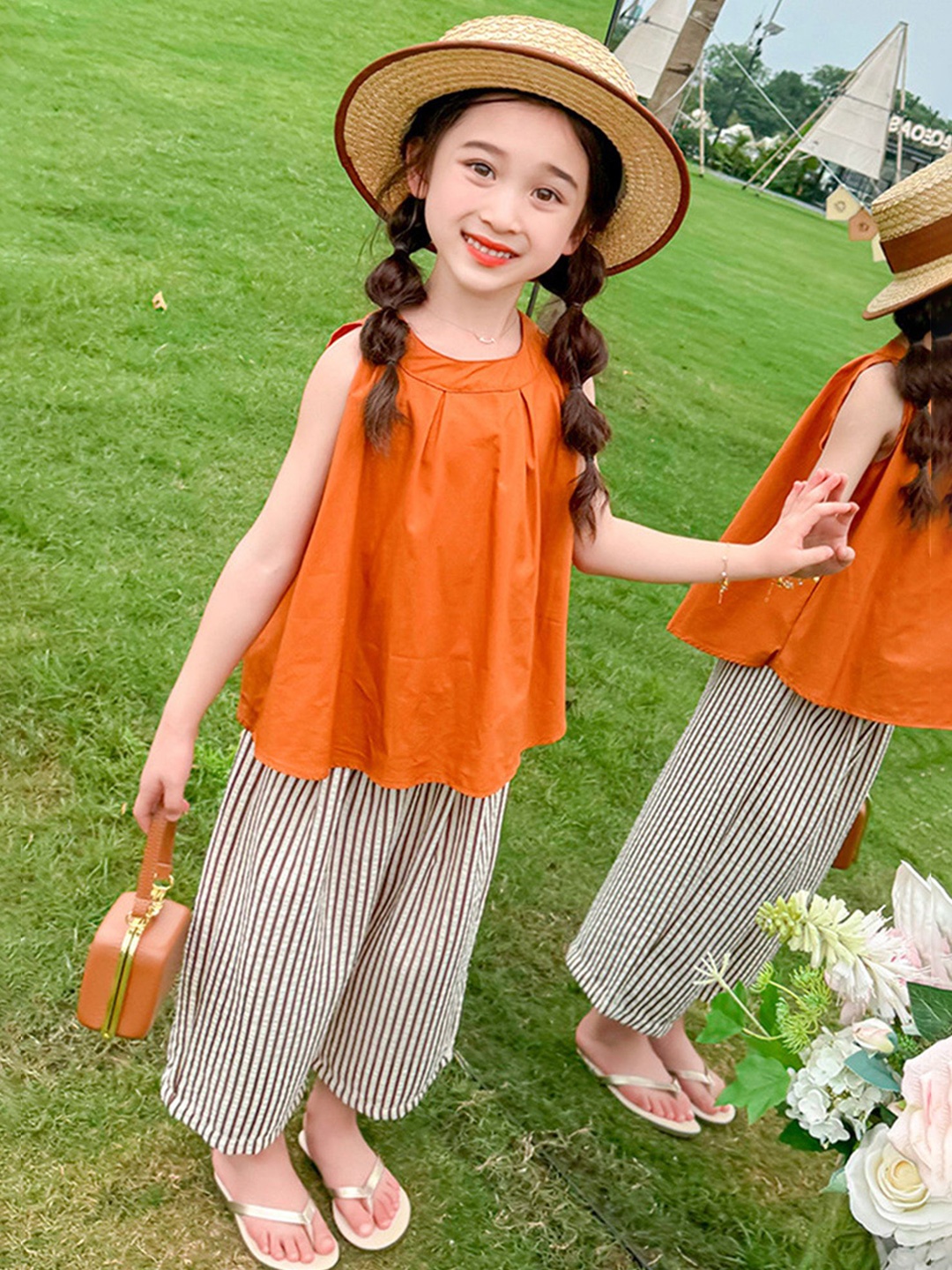 

LULU & SKY Girls Round Neck Top With Palazzo, Orange