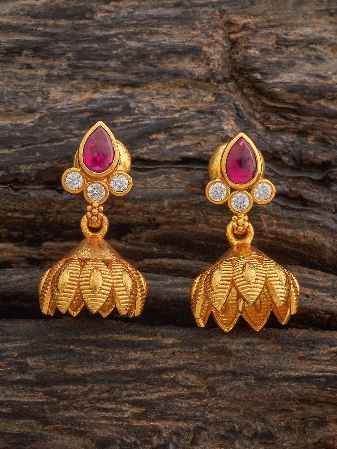 

Kushal's Fashion Jewellery 92.5 Silver Gold-Plated Zircon Studded Dome Shaped Jhumkas