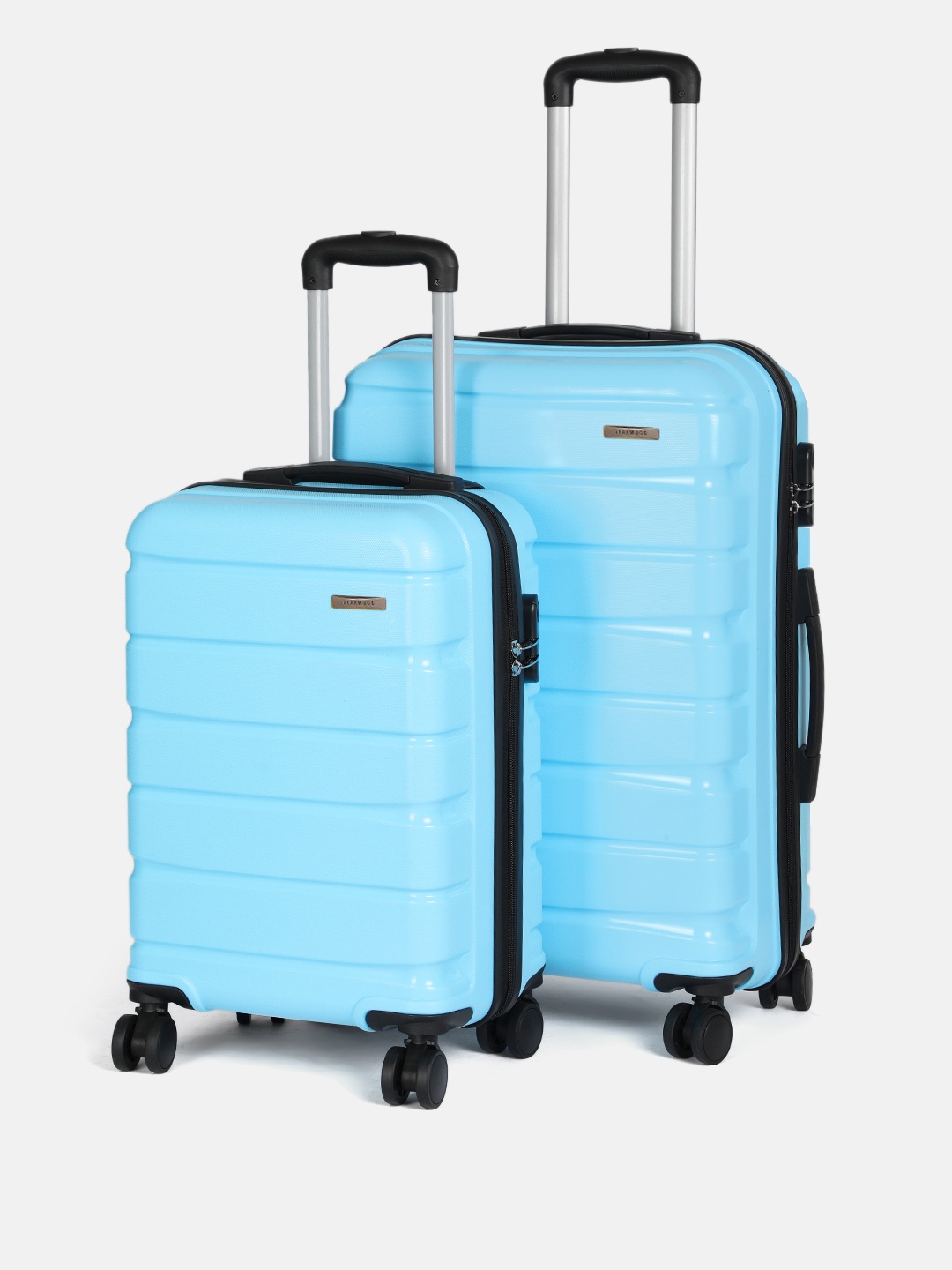 

Teakwood Leathers Set of 2 360-Degree Rotation Textured Trolley Bag - 95L, Blue
