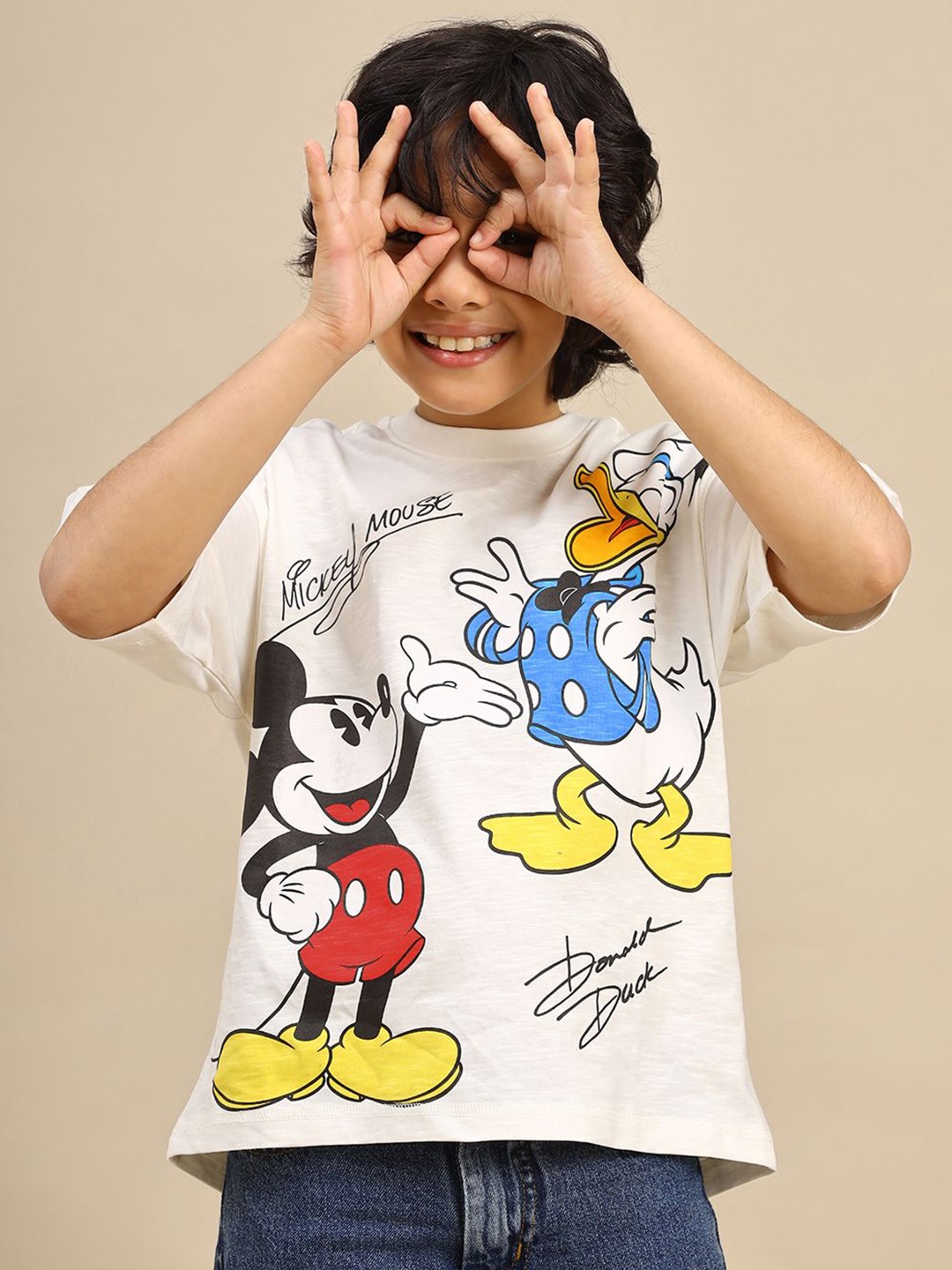 

Kids Ville Boys Mickey & Friends Printed Oversize Pure Cotton Short Sleeve T-Shirt, Off white