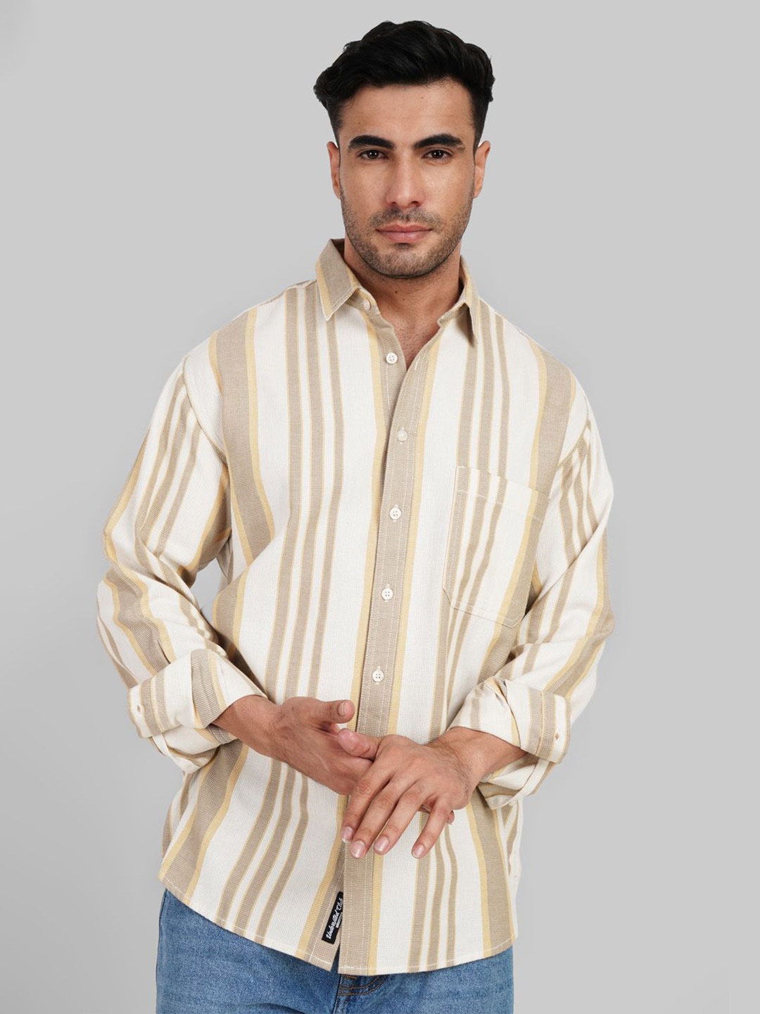 

Underrated Club Men Opaque Striped Casual Shirt, Brown