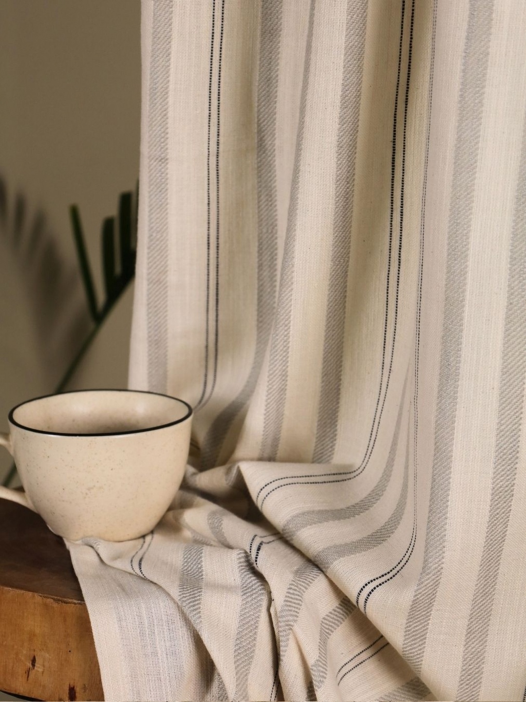 

Peepul Tree Off White & Charcoal Cotton Striped Door Curtain