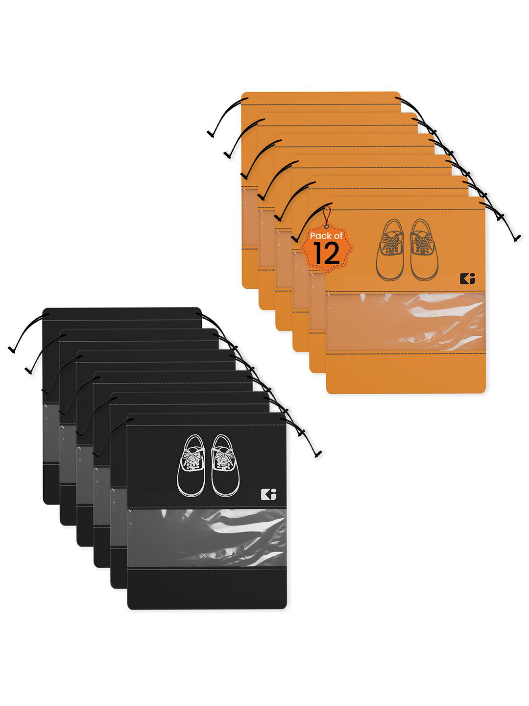 

Kuber Industries Black & Orange Coloured 12 Pieces Printed Non-Woven Shoe Cover Bags