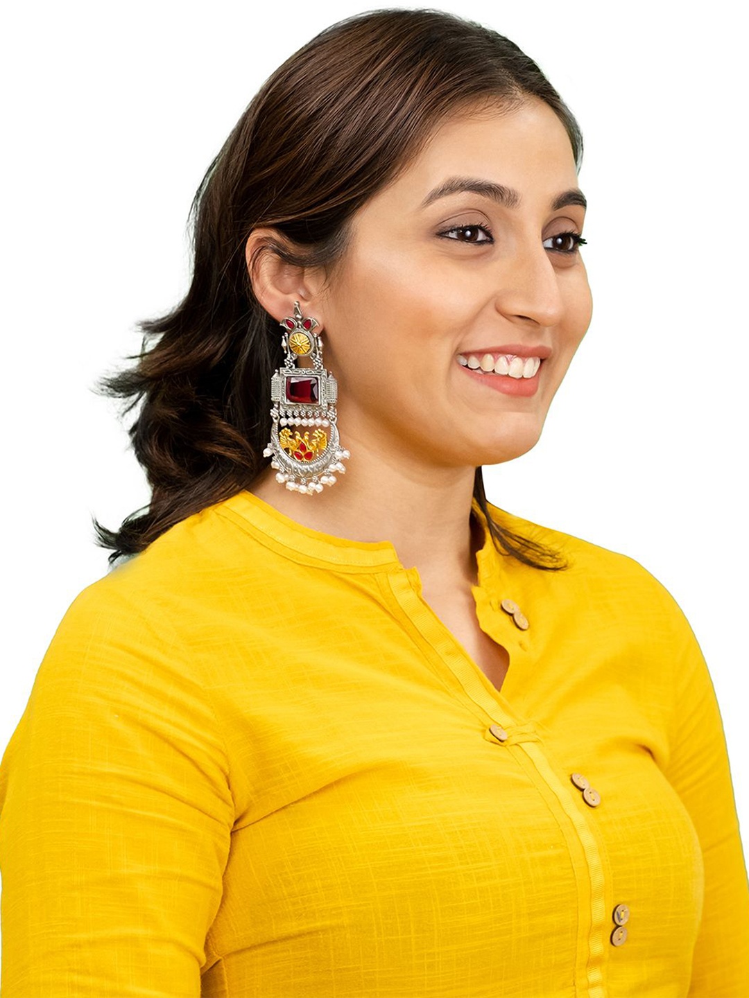 

Shining Jewel - By Shivansh Silver-Plated Artificial Stones Studded & Beaded Drop Earrings