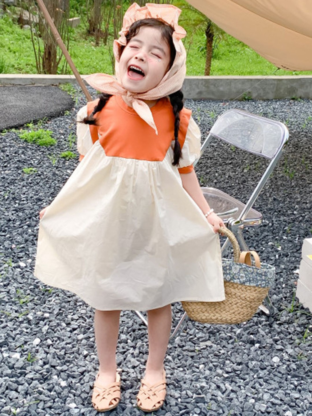 

LULU & SKY Girl Colourblocked A-Line Dress, Orange