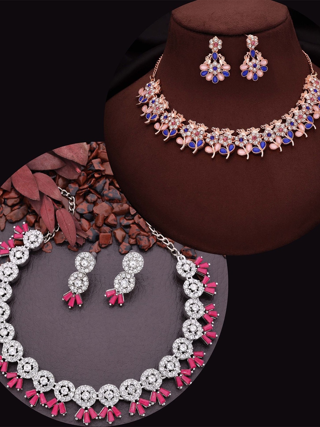 

DIVASTRI Set Of 2 American Diamond Studded Jewellery Set, Rose gold