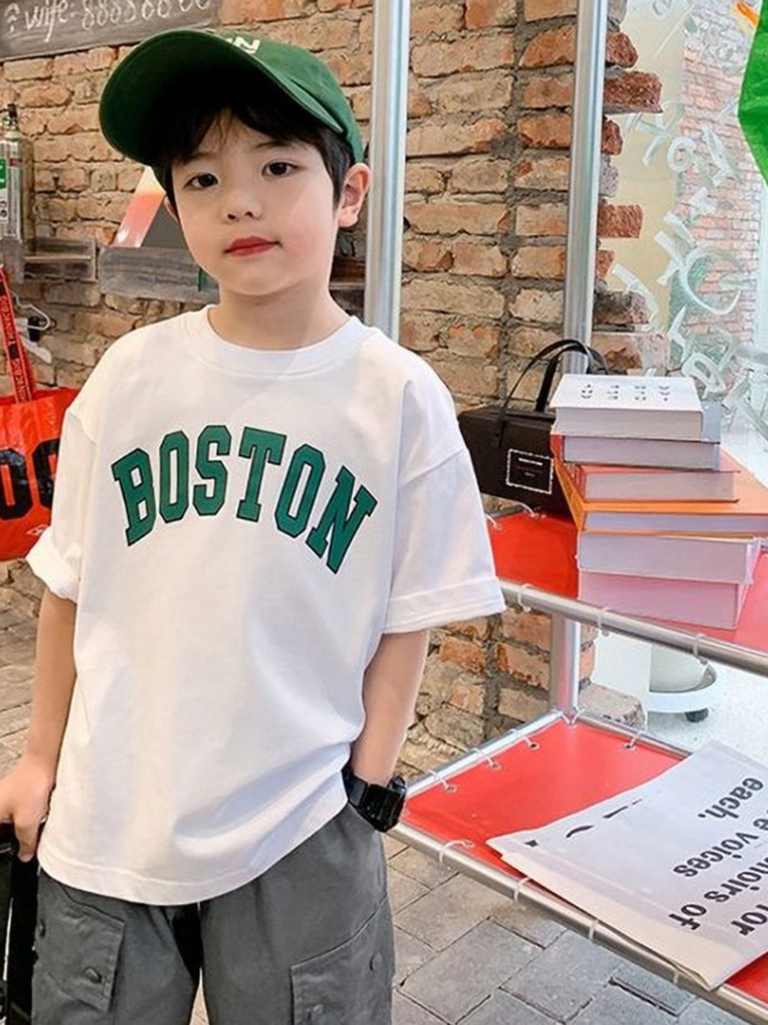 

LULU & SKY Boys Typography Printed Round Neck Cotton Oversized T-shirt, White