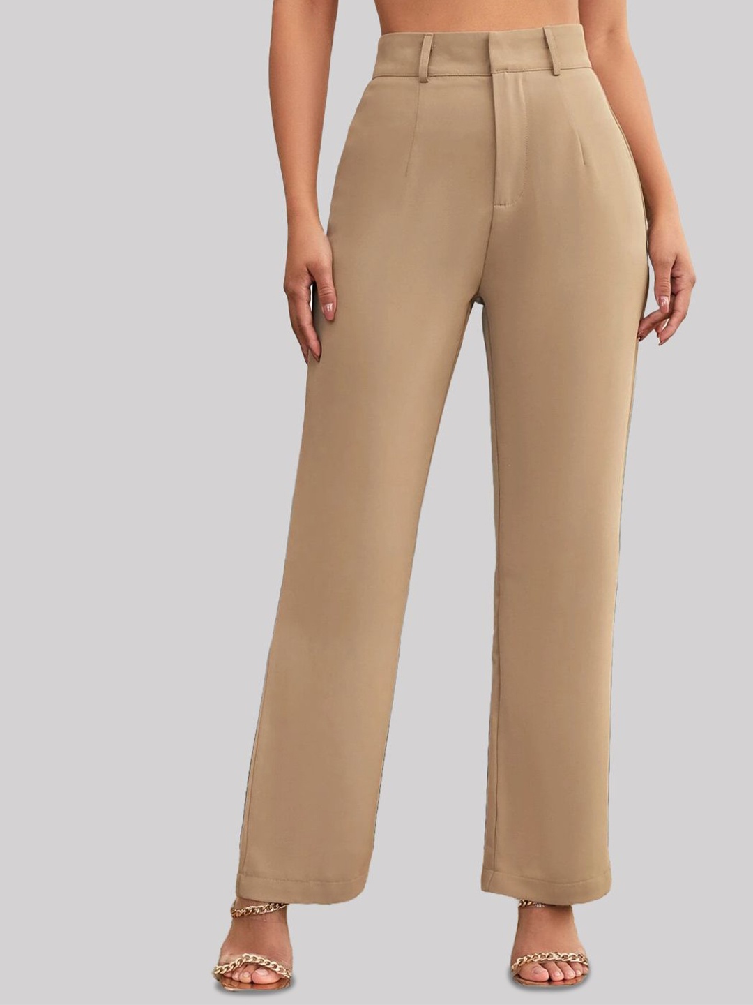 

FNOCKS Cotton High-Rise Regular Trousers, Beige