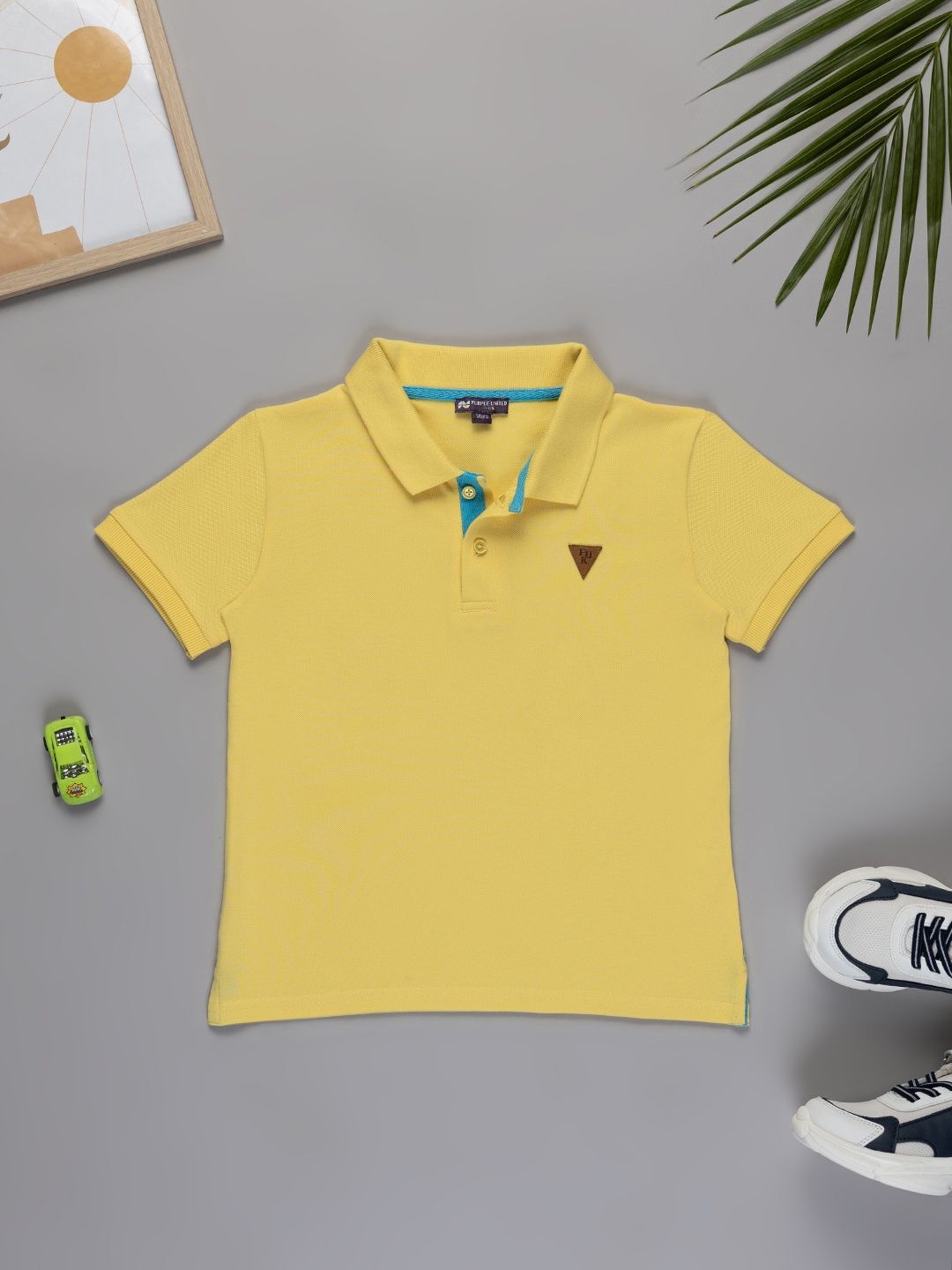 

Purple United Kids Boys Solid Polo Collar Cotton T-shirt, Yellow
