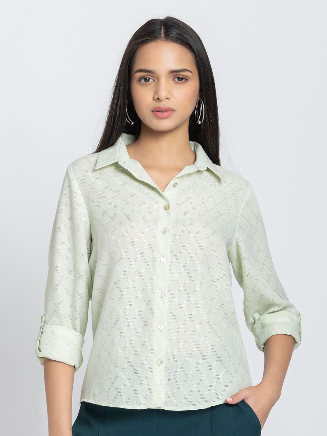 

SHAYE Women Relaxed Opaque Casual Shirt, Green