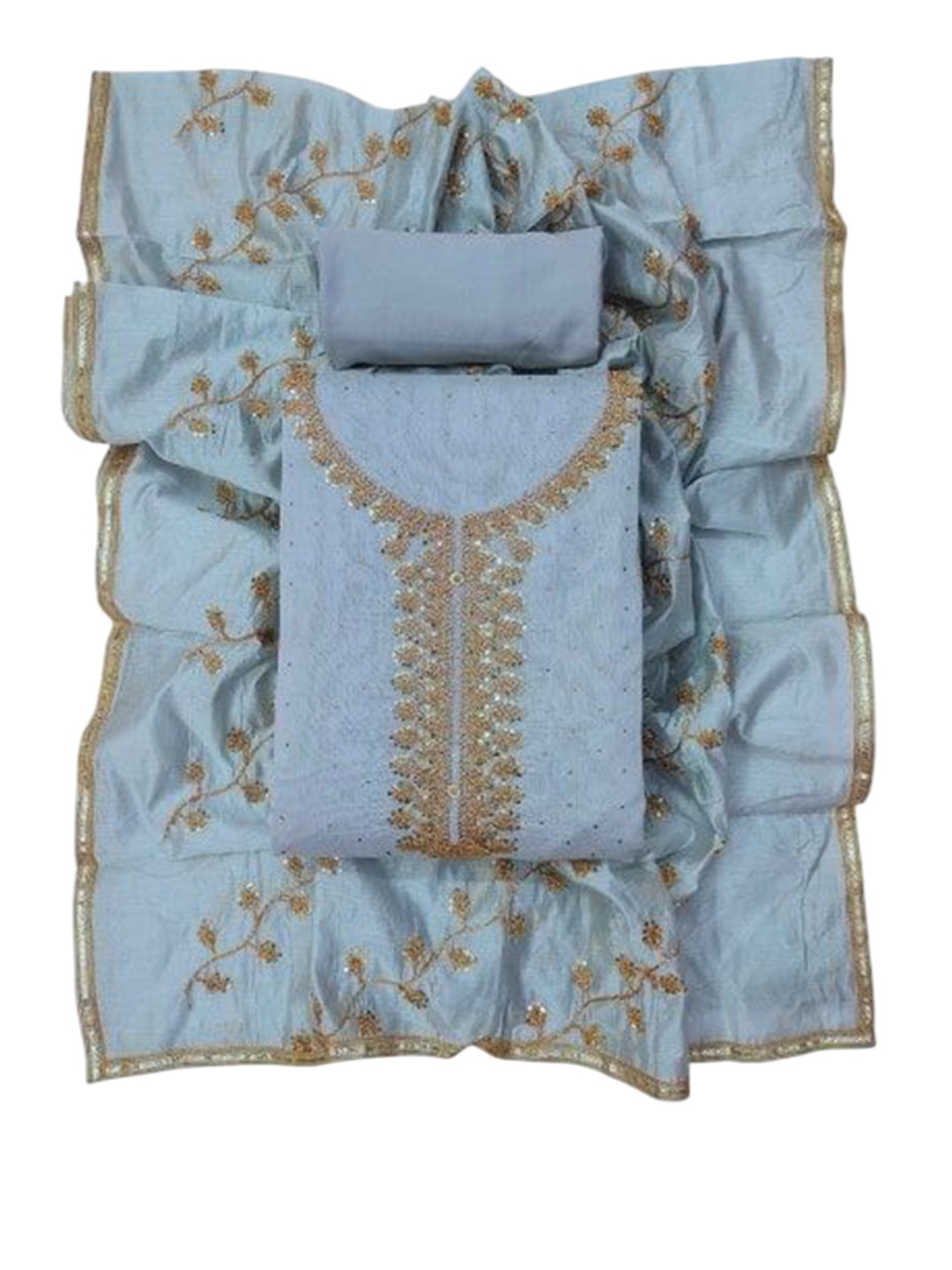 

RUDRAA FAB Floral Embroidered Sequinned Unstitched Dress Material, Grey