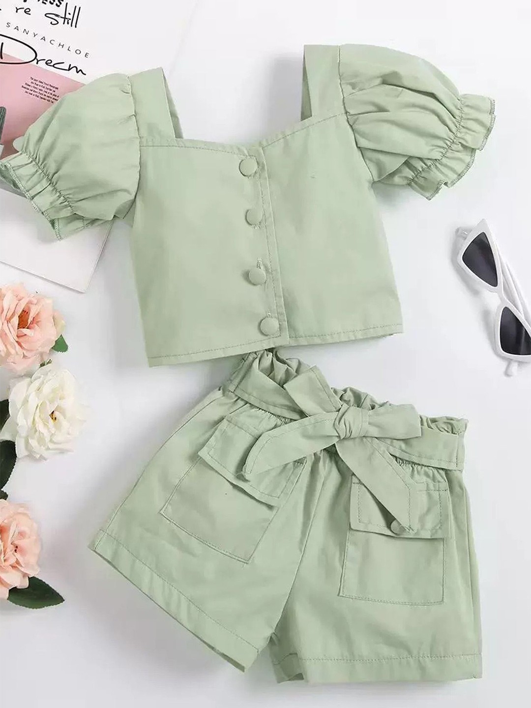 

LULU & SKY Girls Short Sleeves Top With Shorts, Green