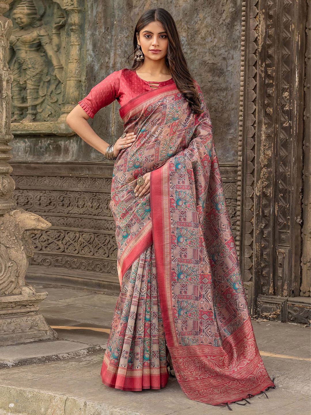 

Mitera Ethnic Motifs Silk Cotton Sungudi Saree, Maroon