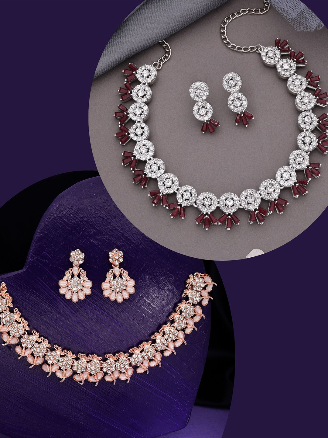 

DIVASTRI Set Of 2 Gold-Plated Artificial Stones Studded Jewellery Set