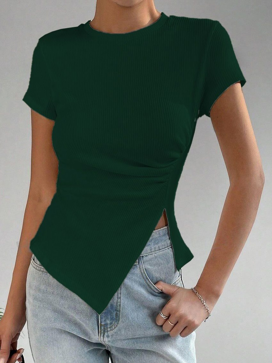 

Moda Rapido Women Varsity Applique Slim Fit T-shirt, Green