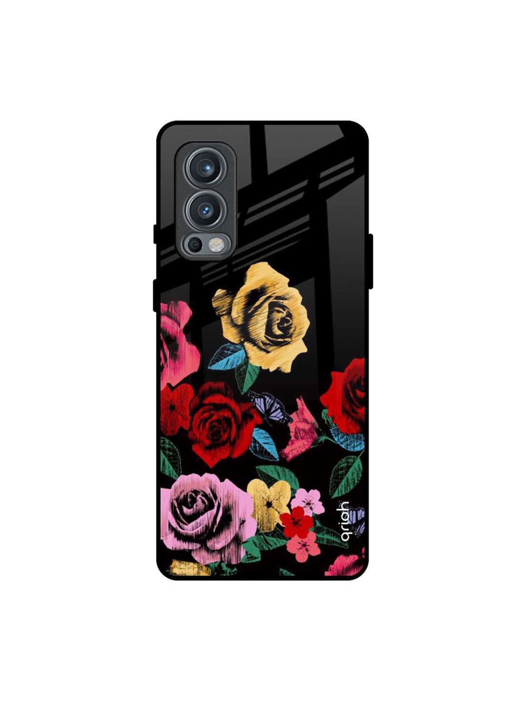 

QRIOH Floral Decorative Printed Oneplus Nord 2 Back Case, Black
