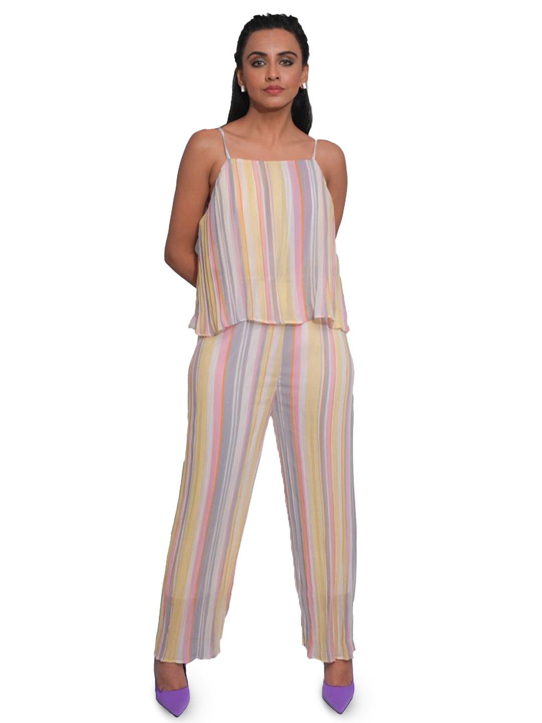 

URBAN KANYA Striped Basic Jumpsuit, Yellow