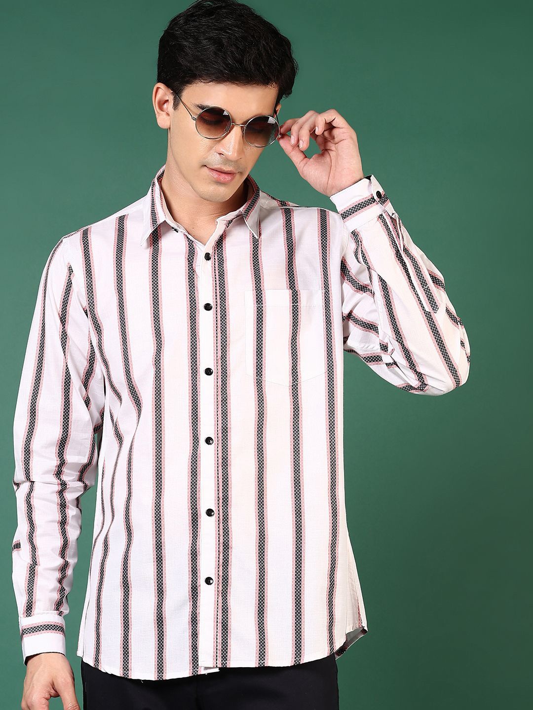 

V-Mart Men Opaque Striped Casual Shirt, Pink