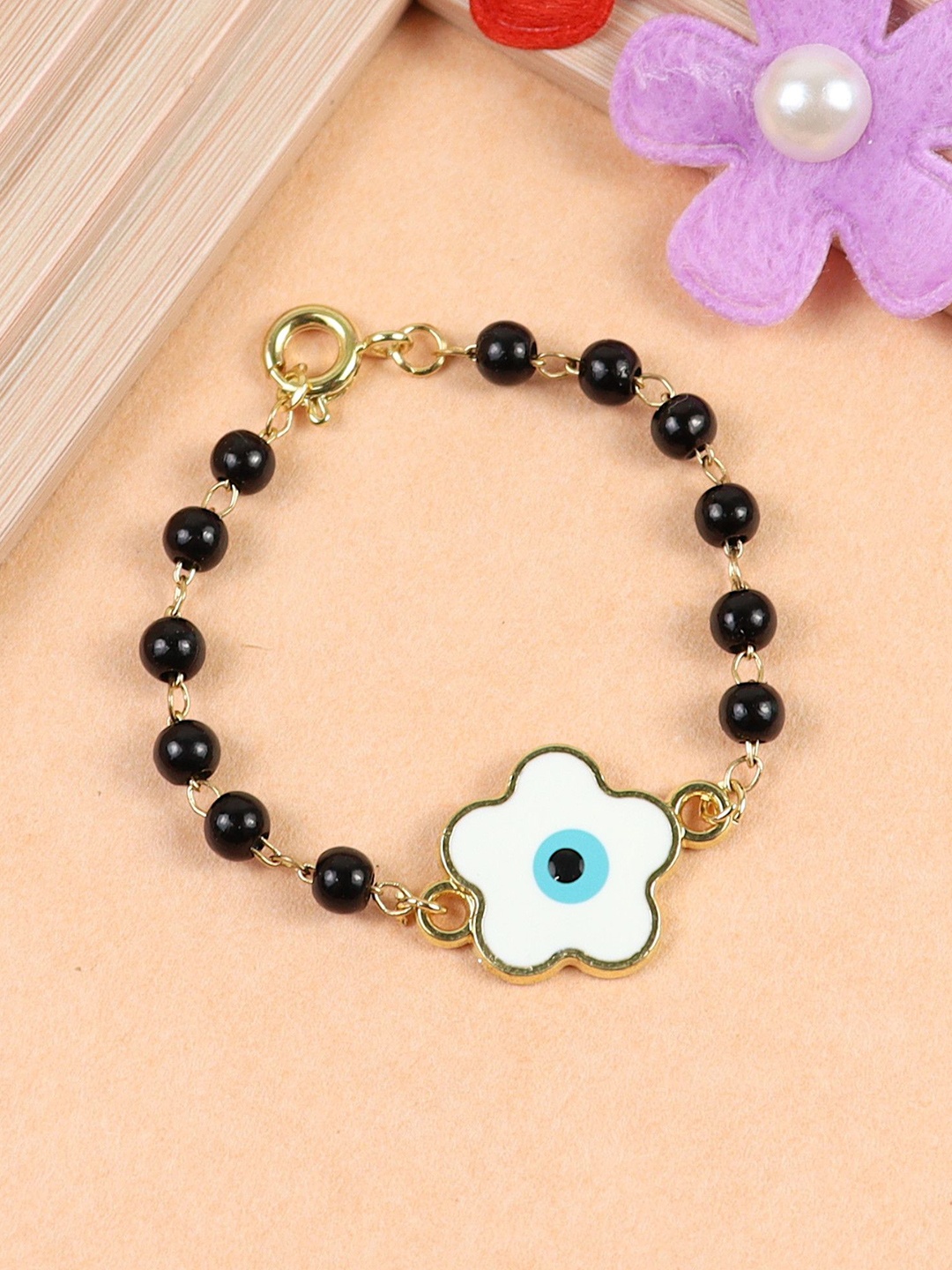 

Asthetika Girls Artificial Beaded Floral Evil Eye Charm Bracelet, White