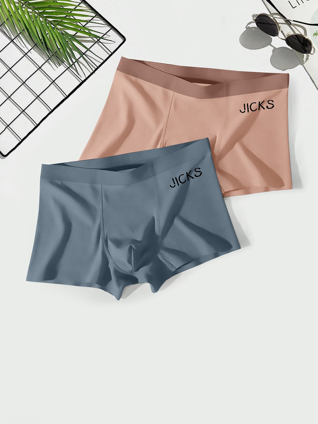 

JICKS Pack Of 2 Mid-Rise Short Trunks, Grey