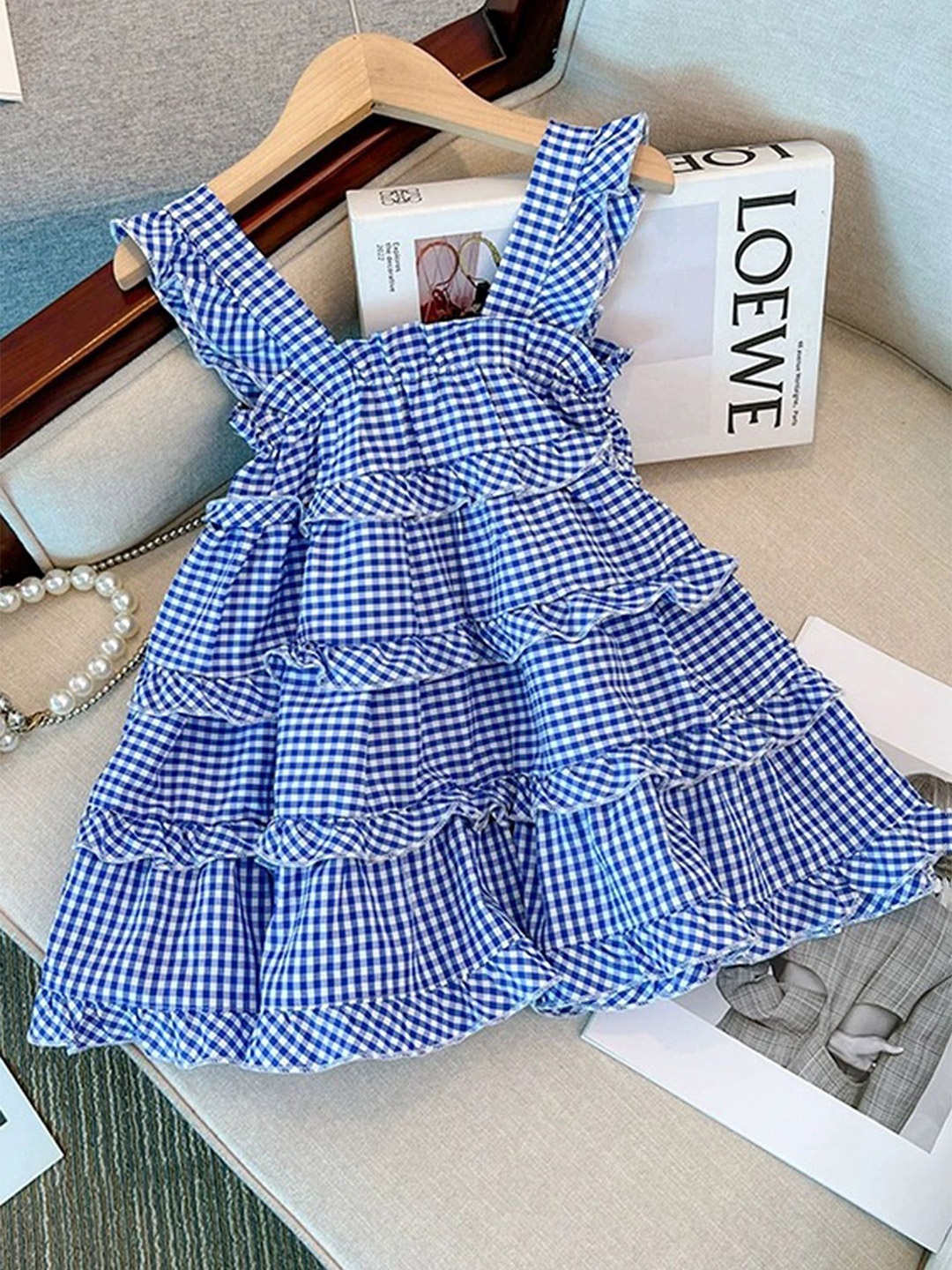 

LULU & SKY Girls Checked Fit & Flare Midi Dress, Blue