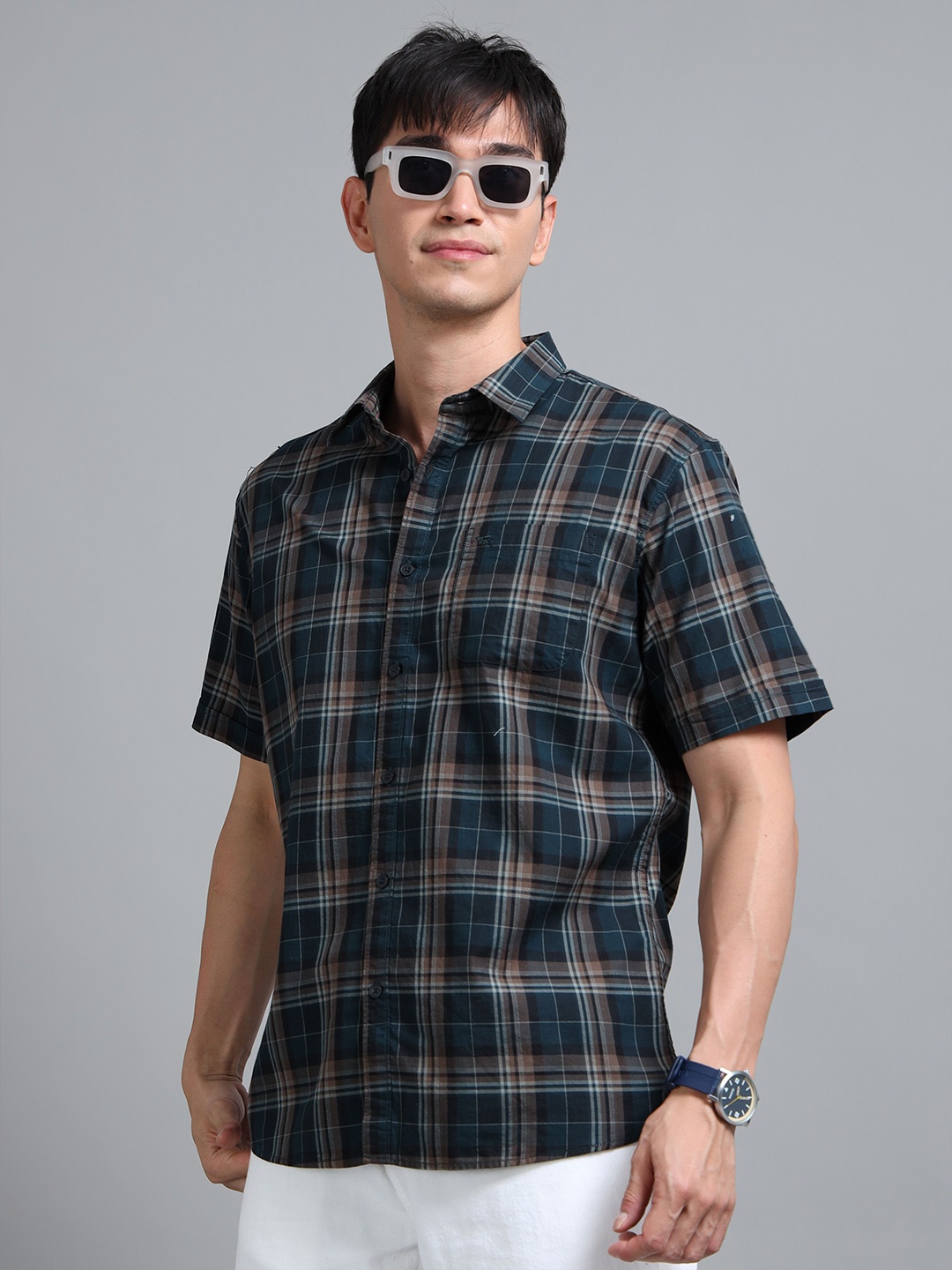 

RIGS AND RAGS Men Classic Tartan Checks Opaque Checked Casual Shirt, Green