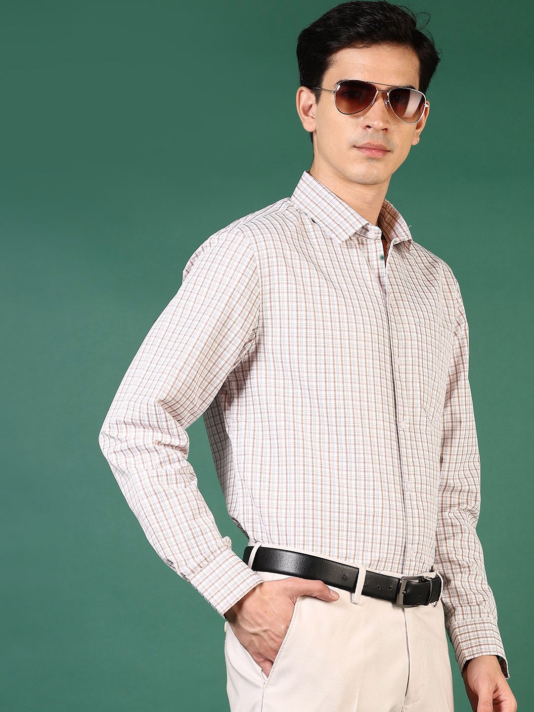 

V-Mart Men Grid Tattersall Checks Opaque Checked Formal Shirt, Brown