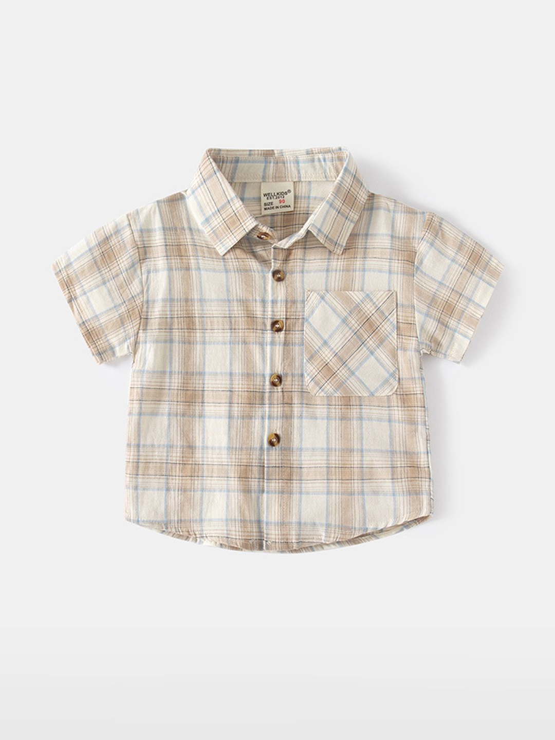 

LULU & SKY Boys Checked Spread Collar Cotton Casual Shirt, Cream