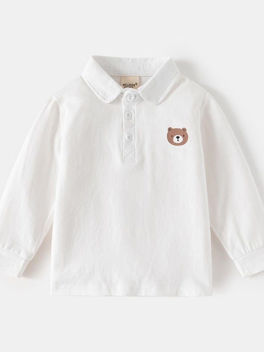 

LULU & SKY Boys Polo Collar Pure Cotton Applique T-shirt, White