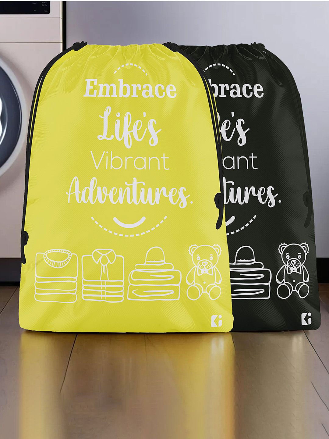 

Kuber Industries Yellow & Black 2 Pieces Regular Cloth Travel Organisers
