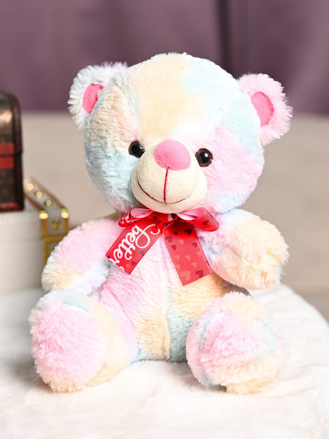 

MARKET99 Rainbow Teddy Bear Toy With Neck Bow, Pink