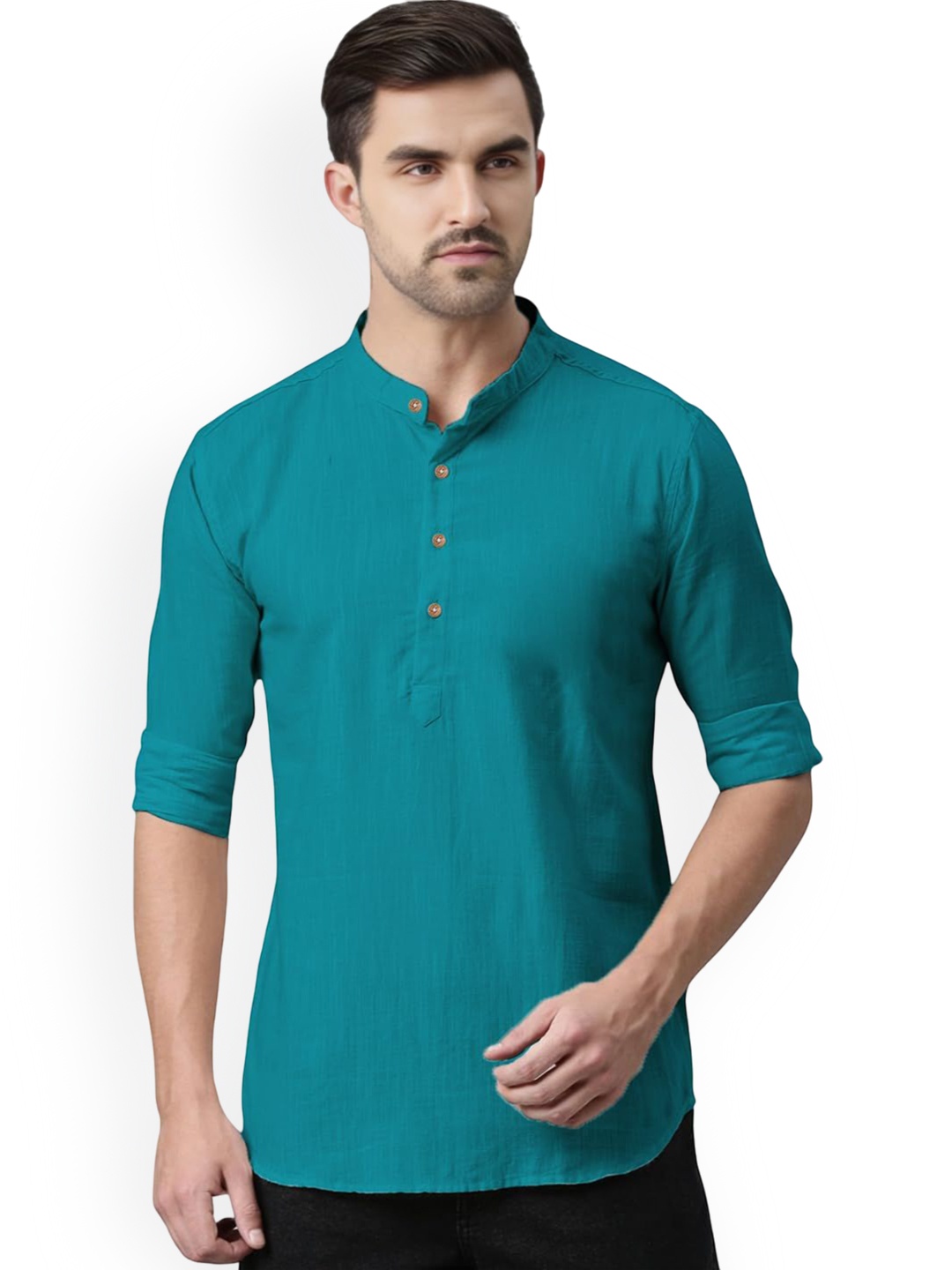 

Vida Loca Mandarin Collar Pure Cotton Kurta, Turquoise blue