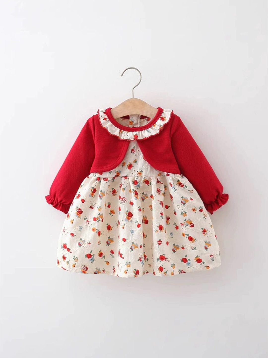 

LULU & SKY Girls Floral Printed Cotton Fit & Flare Dress, Red