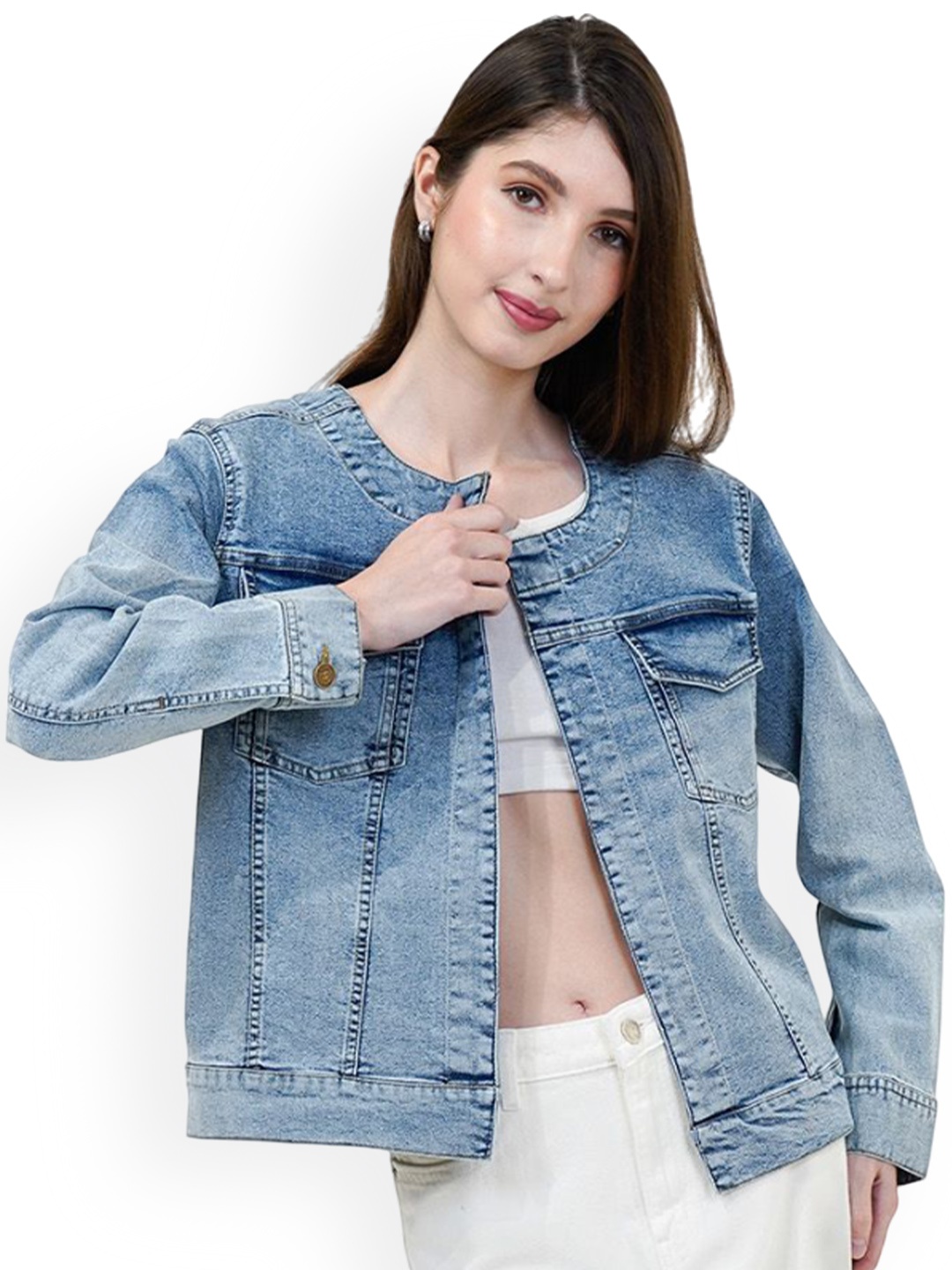 

COSMIC TRIO Women Ombre Lightweight Denim Jacket, Blue