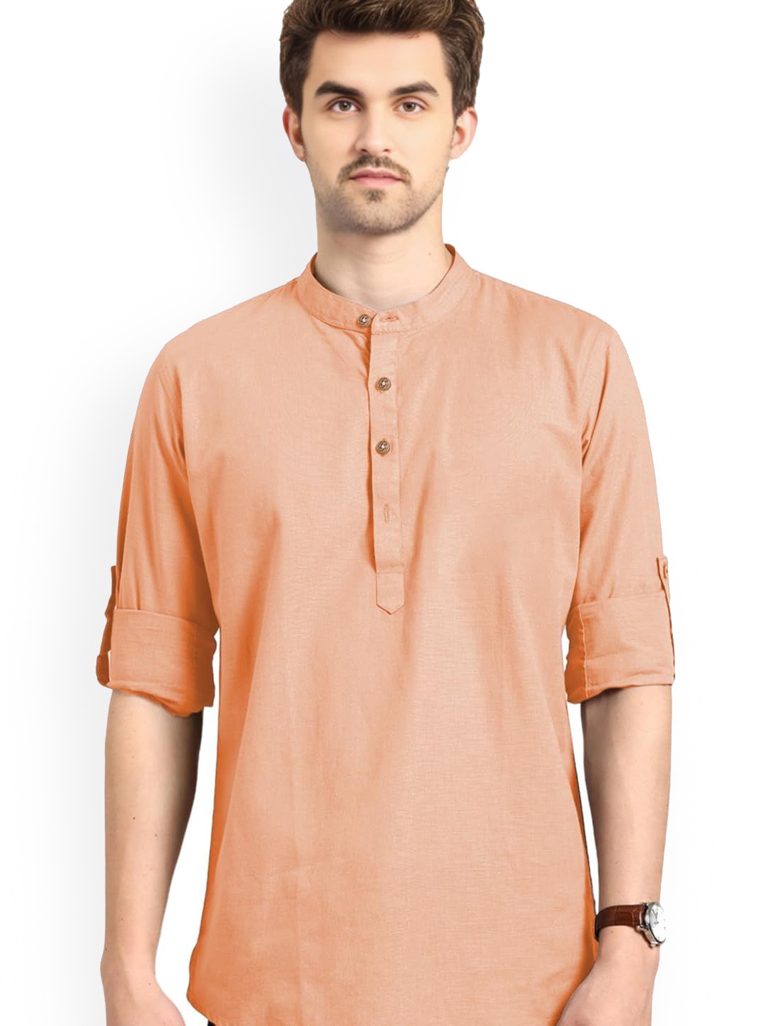 

Vida Loca Band Collar Cotton Straight Short Kurta, Orange